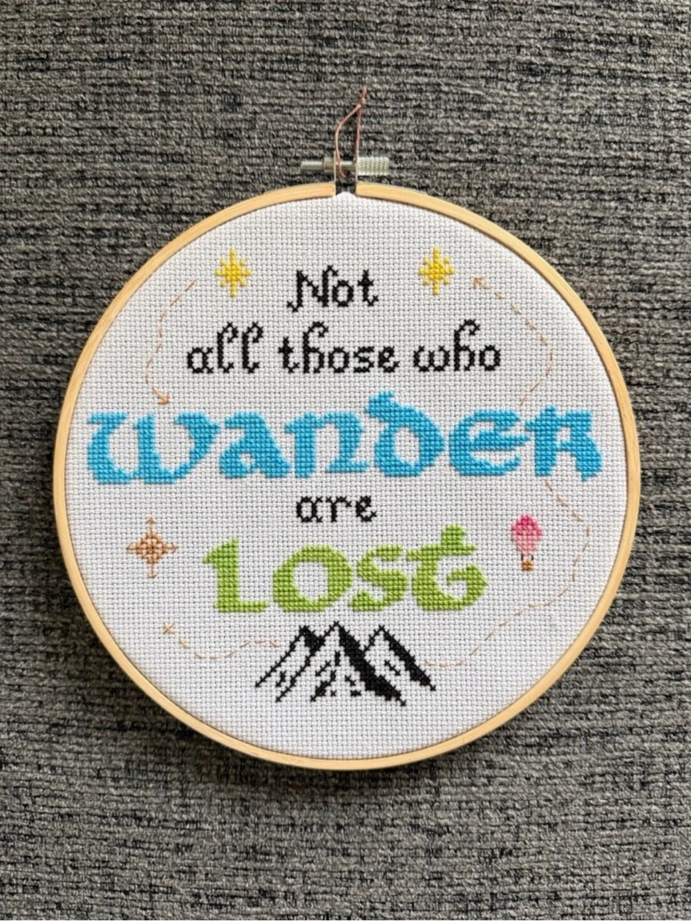 New Handmade 'Not All Those Who Wander Are Lost' Framed Cross Stitch Wall Decor